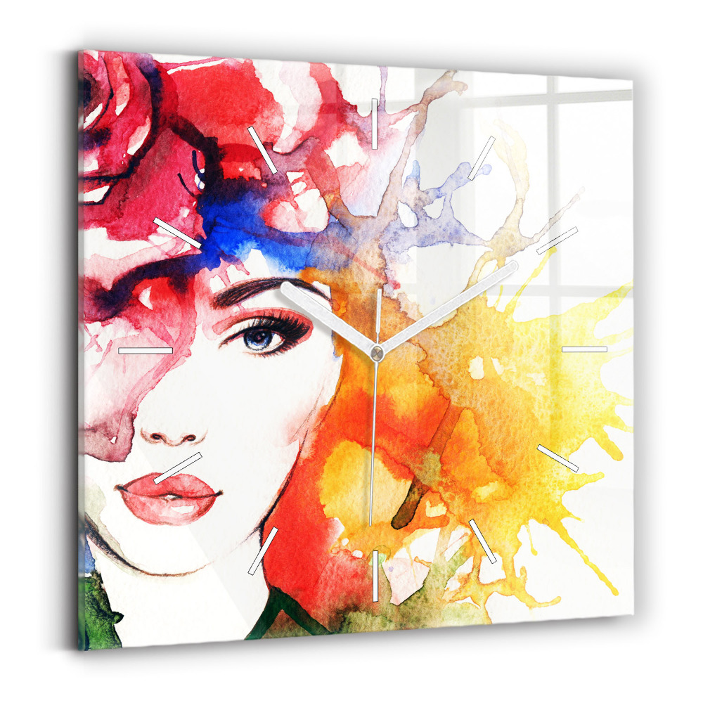 Zegar ścienny kwadratowy Kolorowy portret kobiety