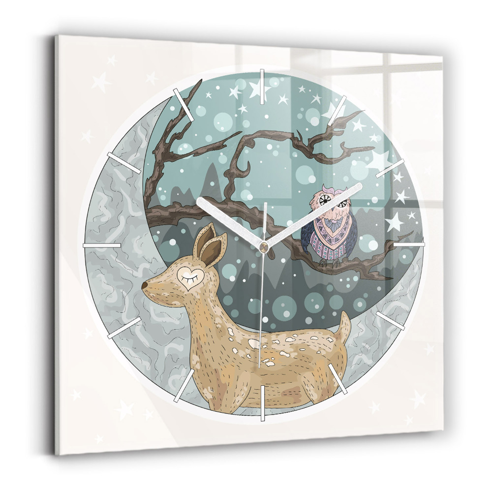 Zegar kwadratowy Nocne zwierzęta i księżyc