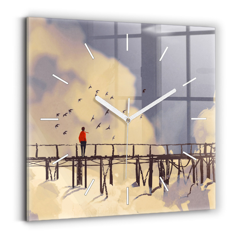 Zegar kwadratowy Człowiek na starym moście