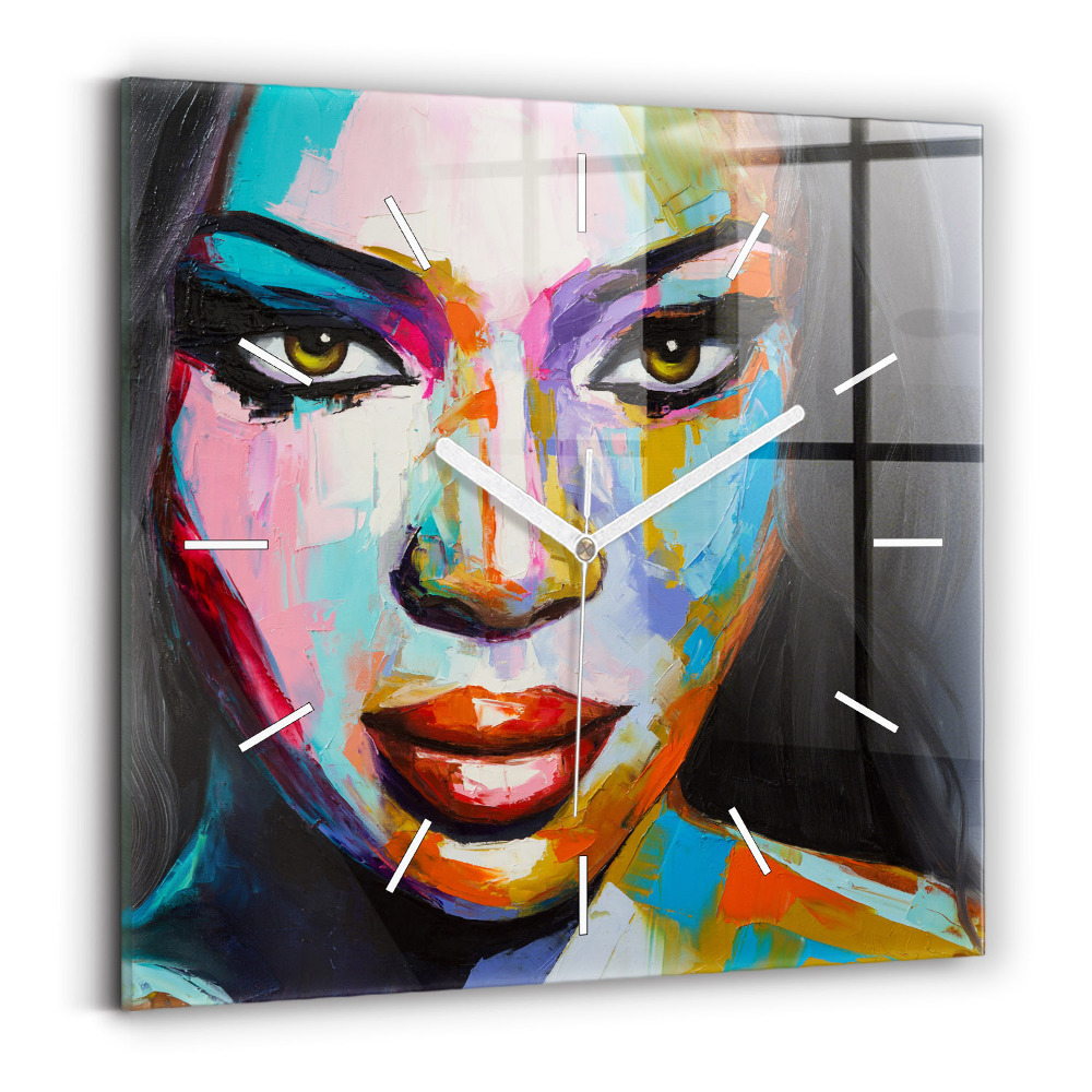 Zegar kwadratowy Kolorowa twarz kobiety