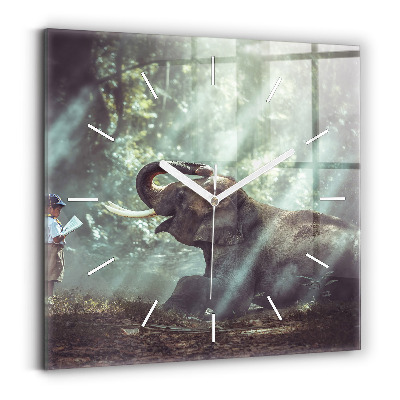 Zegar szklany kwadratowy Chłopczyk czyta książkę