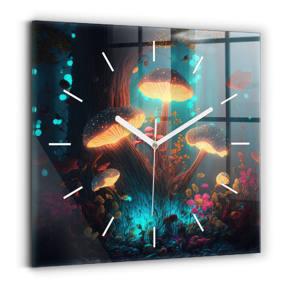 Zegar szklany kwadratowy Las i magiczne grzyby