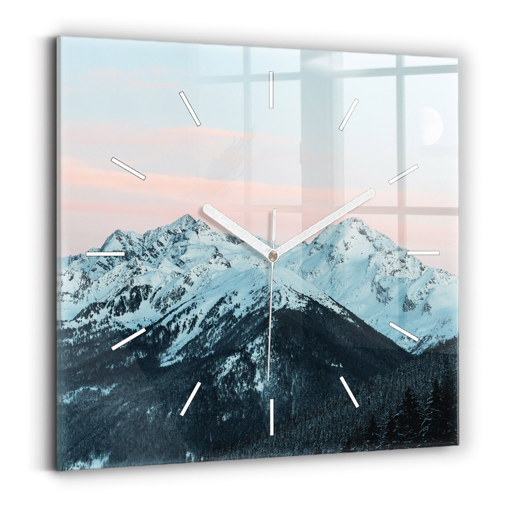 Zegar szklany kwadratowy Pasmo górskie zimą