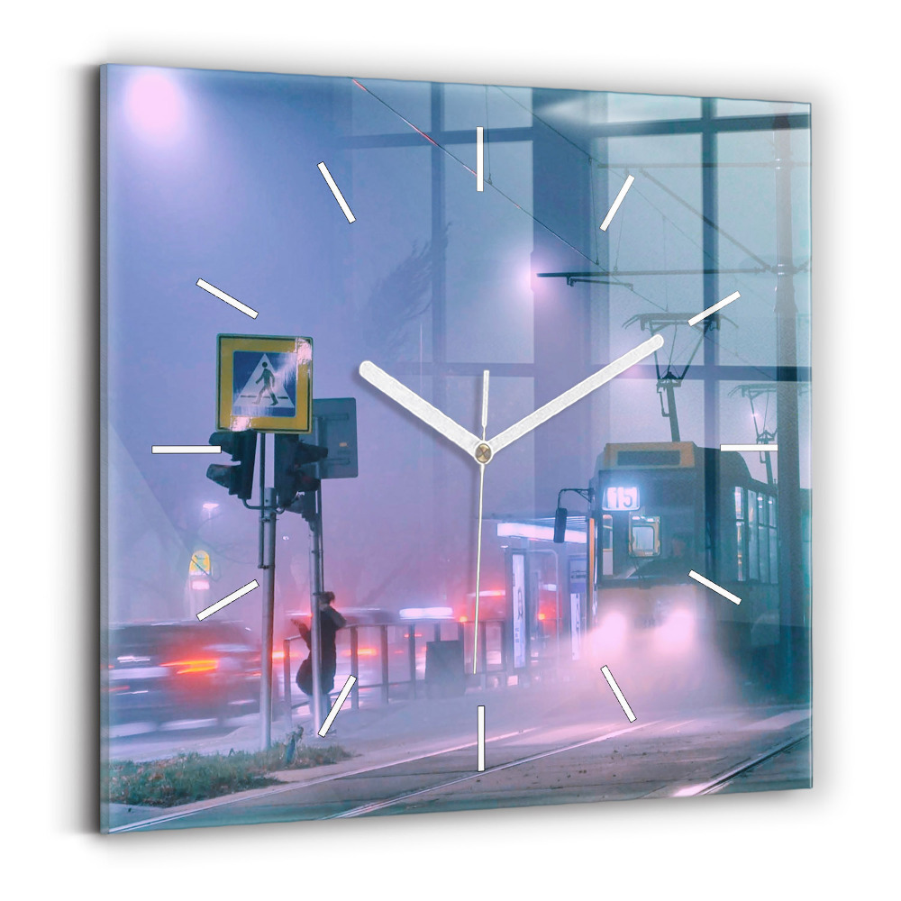 Zegar ścienny kwadratowy Warszawa we mgle