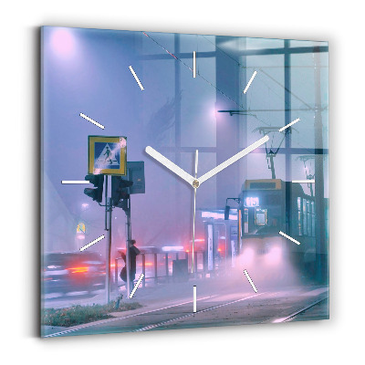 Zegar ścienny kwadratowy Warszawa we mgle