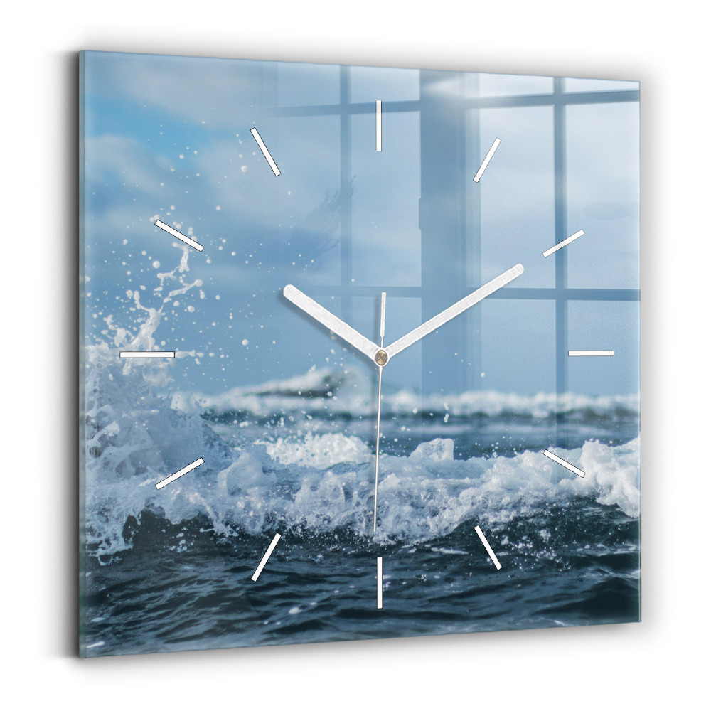 Zegar szklany kwadratowy Fotografia fal morskich