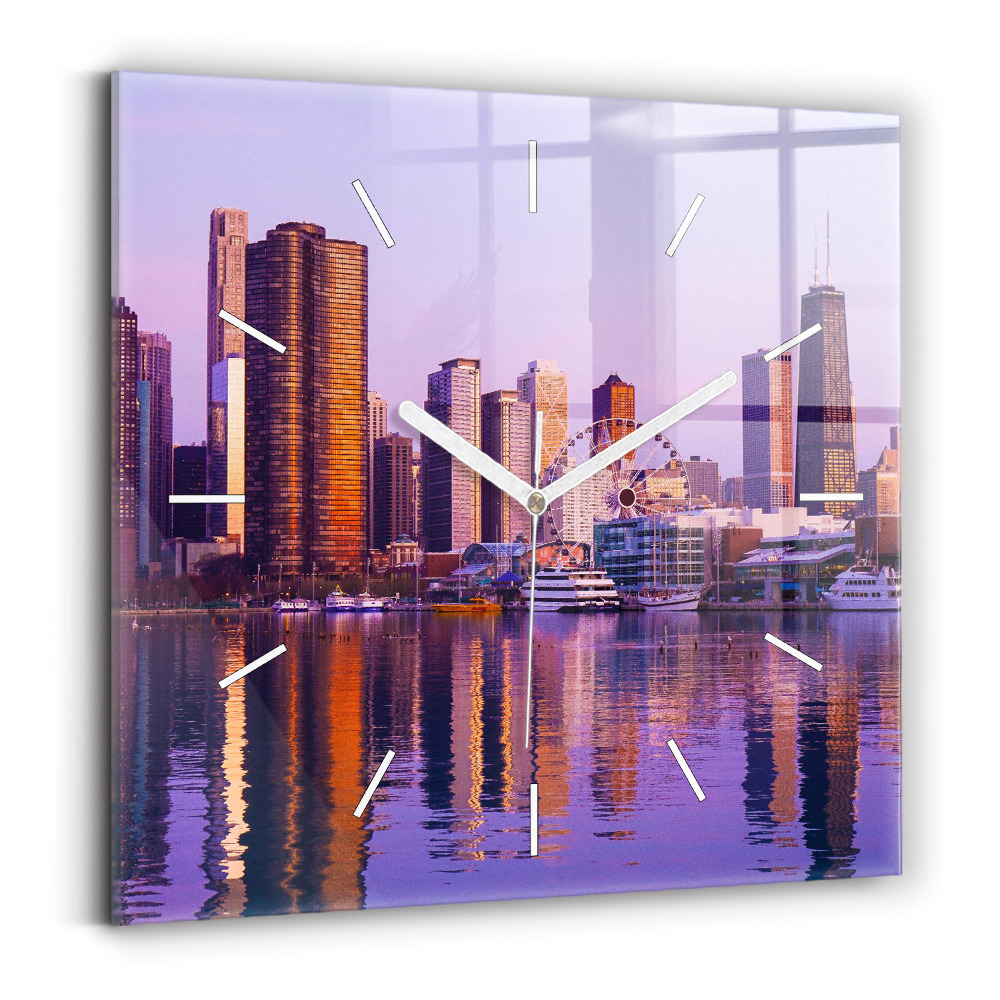 Zegar szklany kwadratowy Widok na wieżowce USA