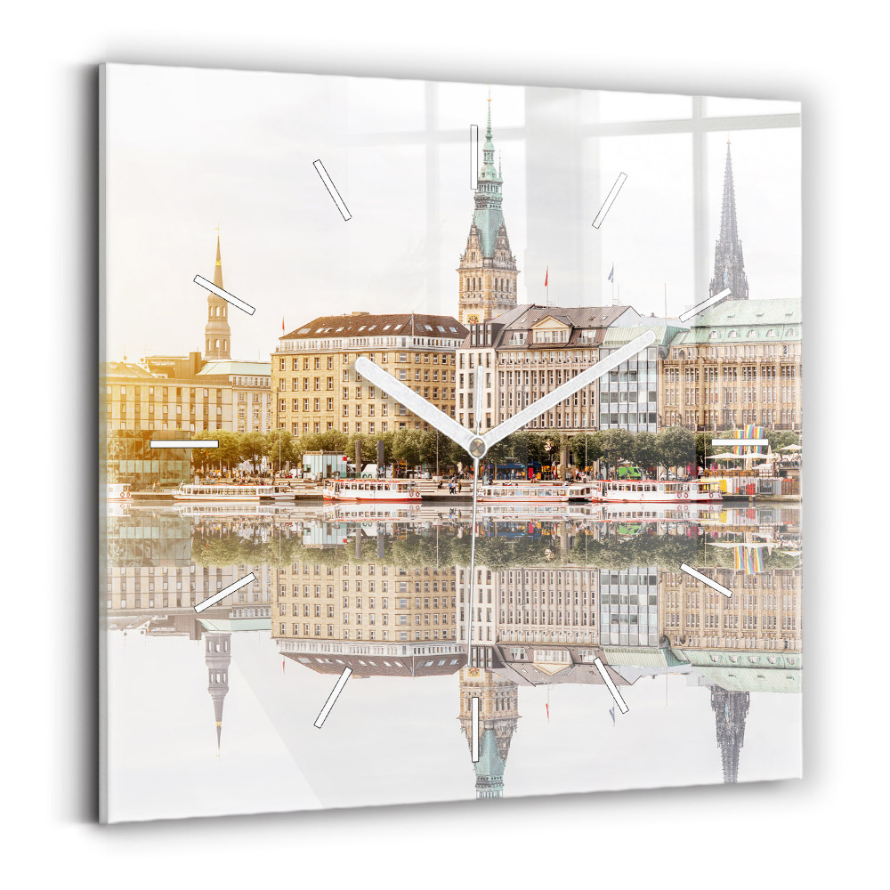 Zegar ścienny kwadratowy Rzeka Hamburg Niemcy