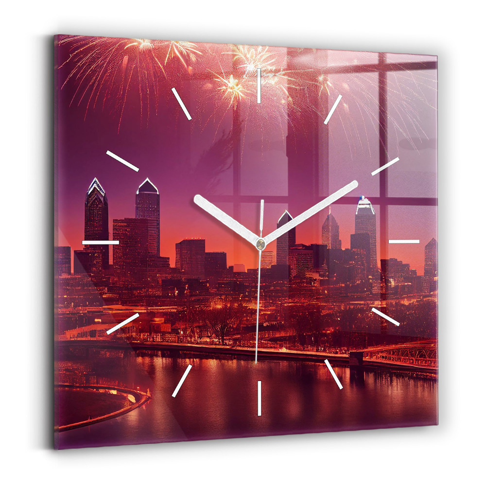 Zegar szklany kwadratowy Miasto nocą w Philadelphia
