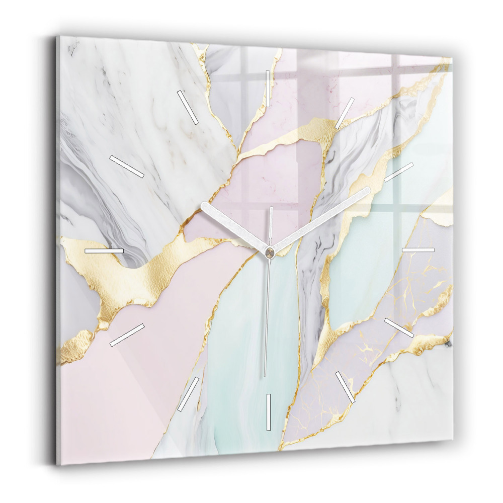 Zegar szklany kwadratowy Wzór marmurowy