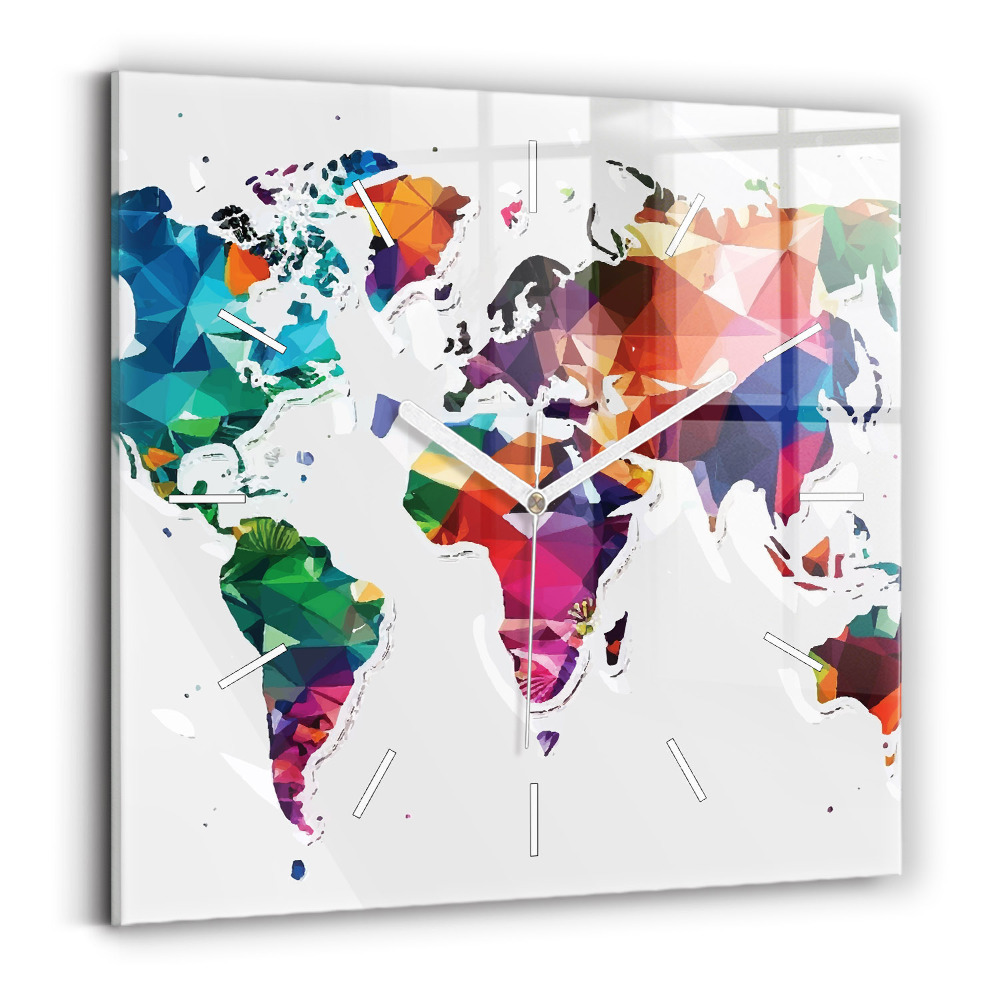 Zegar szklany kwadratowy Mapa świata trójkąty