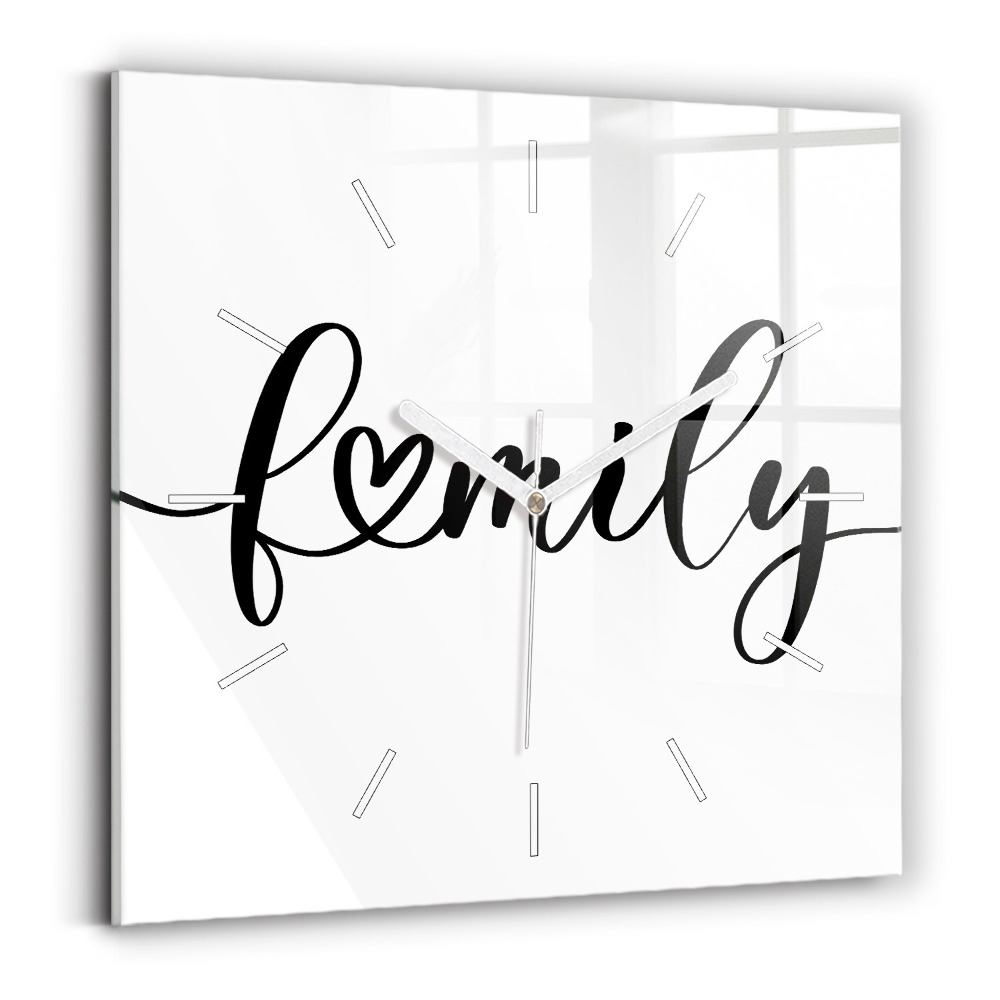 Zegar kwadratowy Napis Family i serce
