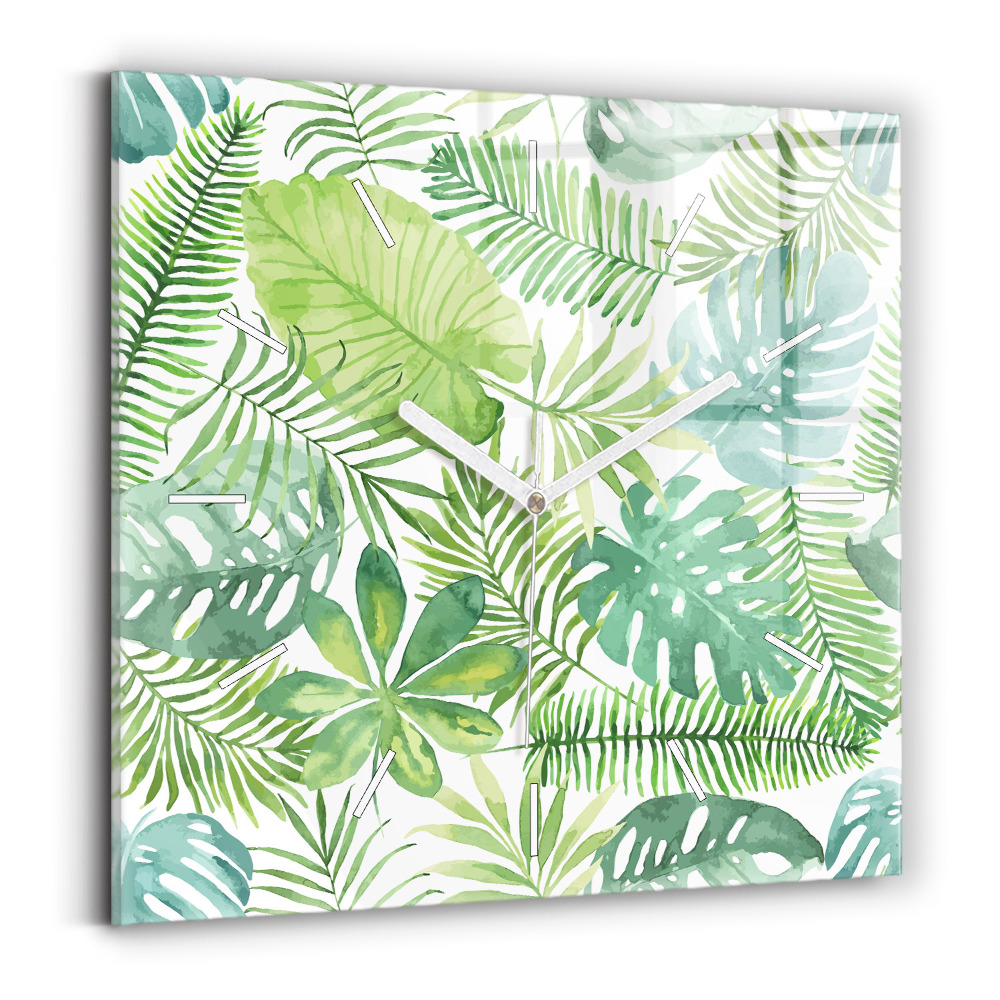 Zegar ścienny kwadratowy Zielone liście