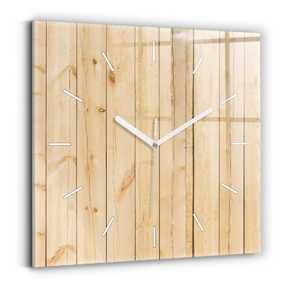 Zegar szklany kwadratowy Drewniane deski