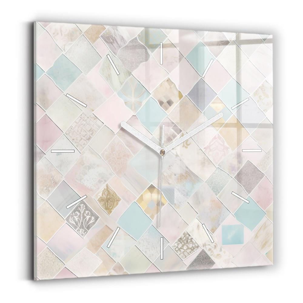 Zegar szklany kwadratowy Kolorowe płytki