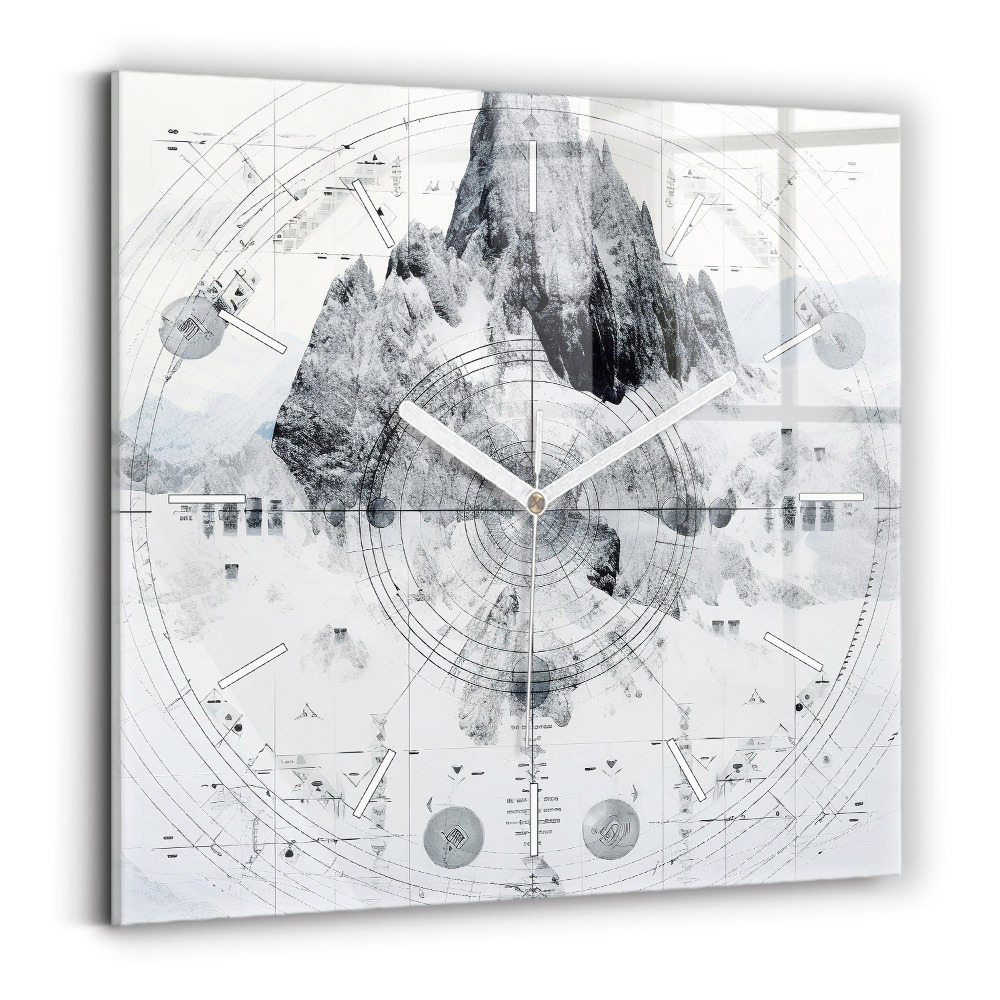 Zegar szklany kwadratowy Rysunkowe góry
