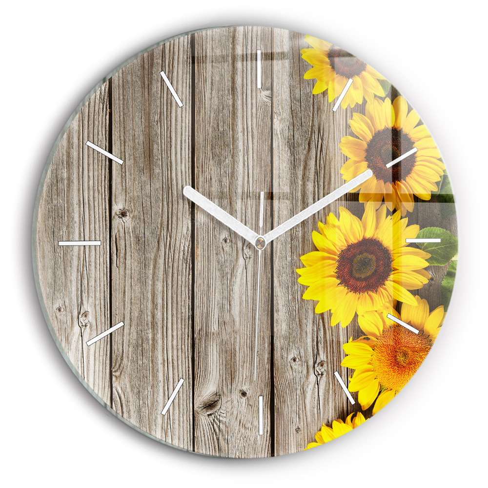 Zegar okrągły Słoneczniki na deskach